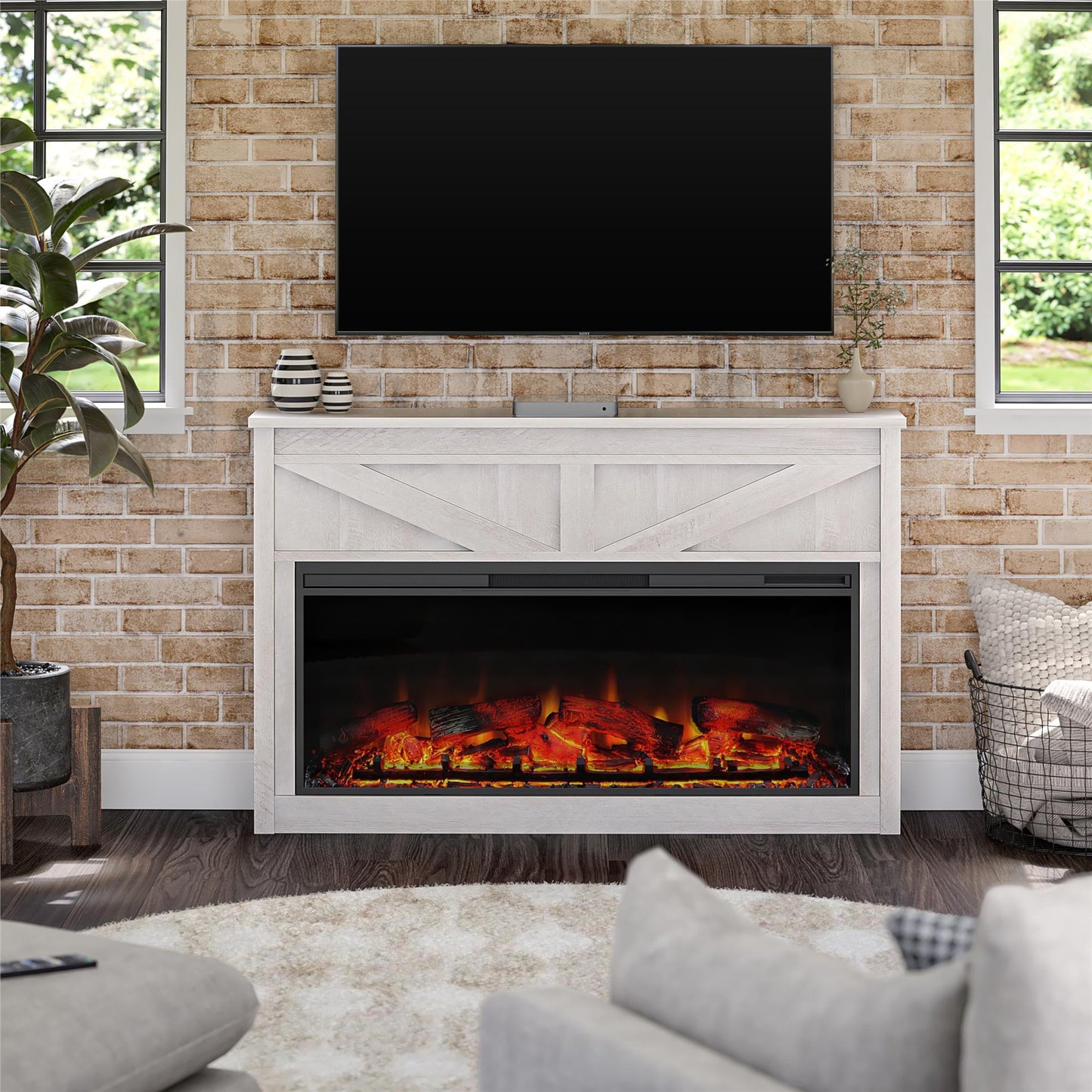 Farmington Mantel with Fireplace - Ivory Oak