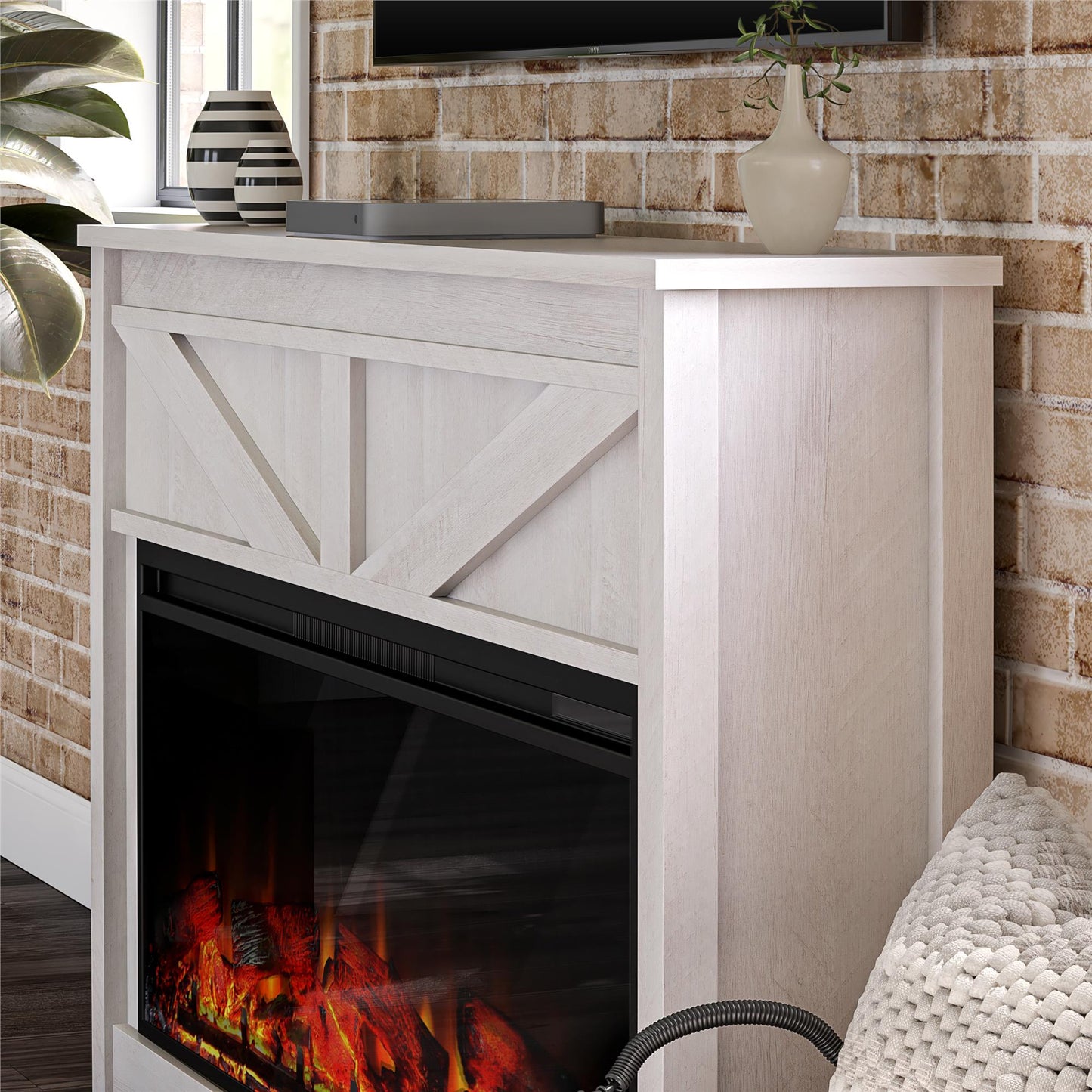 Farmington Mantel with Fireplace - Ivory Oak