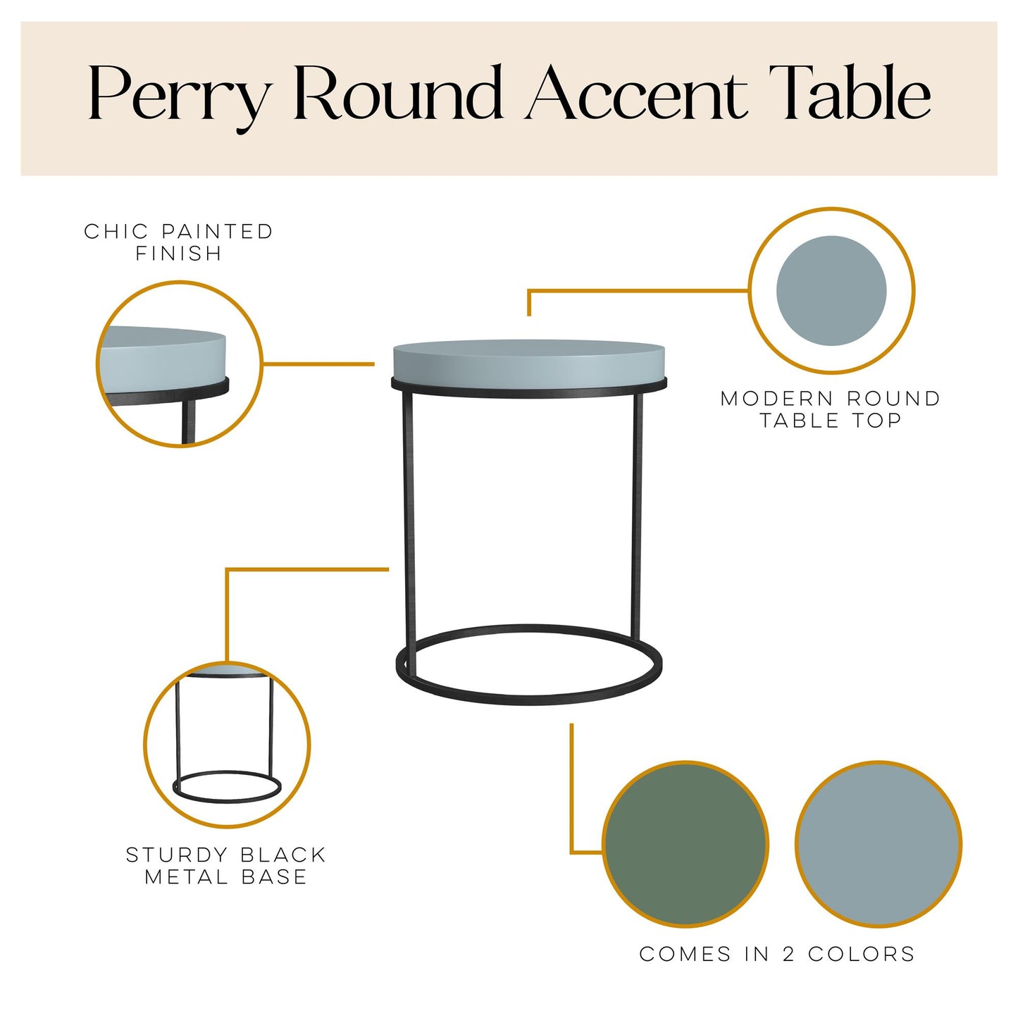 Perry Round Accent Table - Powder Blue