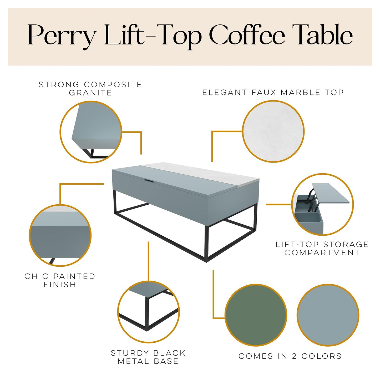 Perry Lift-Top Coffee Table - Powder Blue