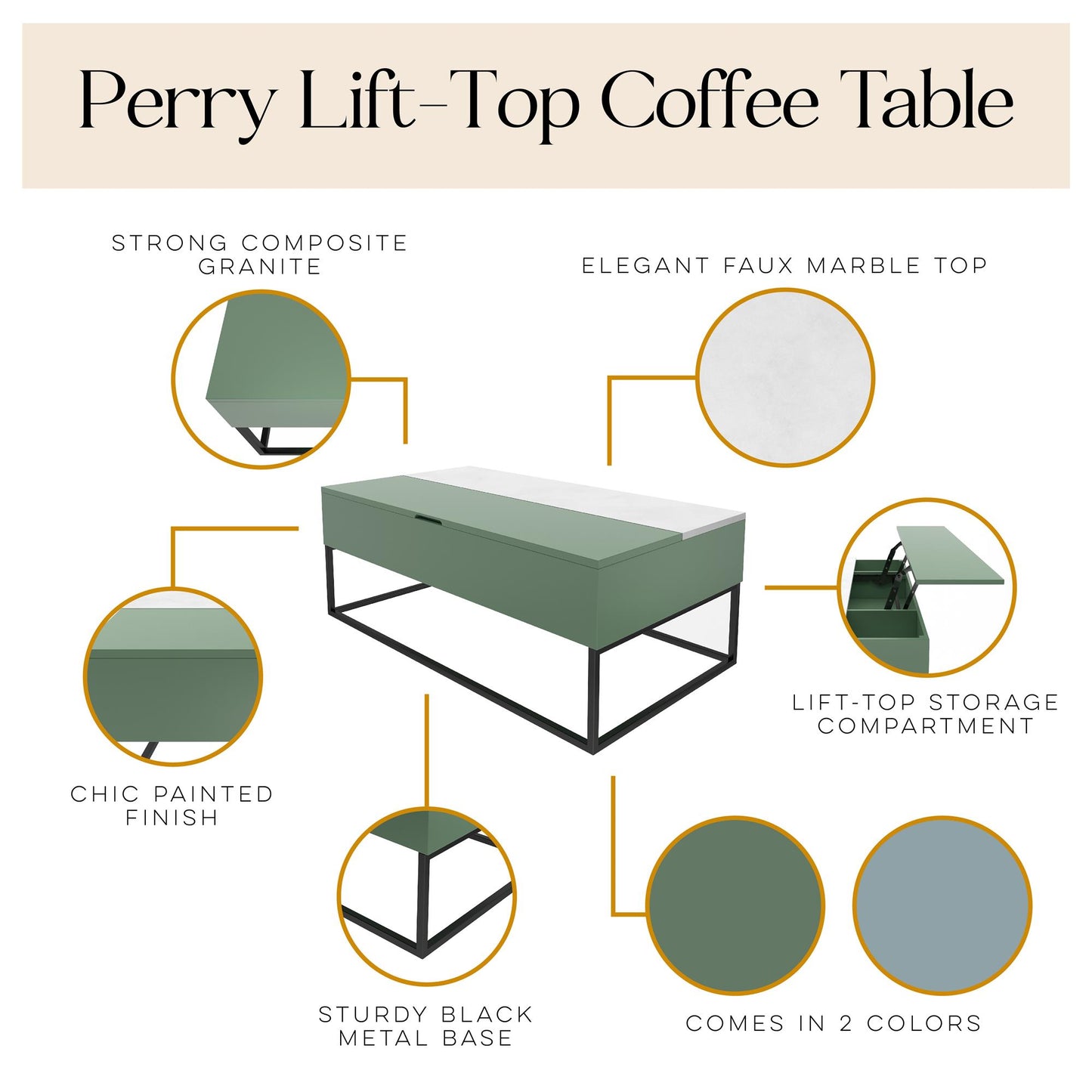 Perry Lift-Top Coffee Table - Sage