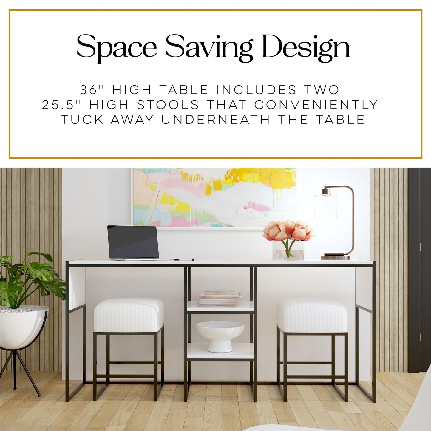 Perry Sofa Table with Stools - White