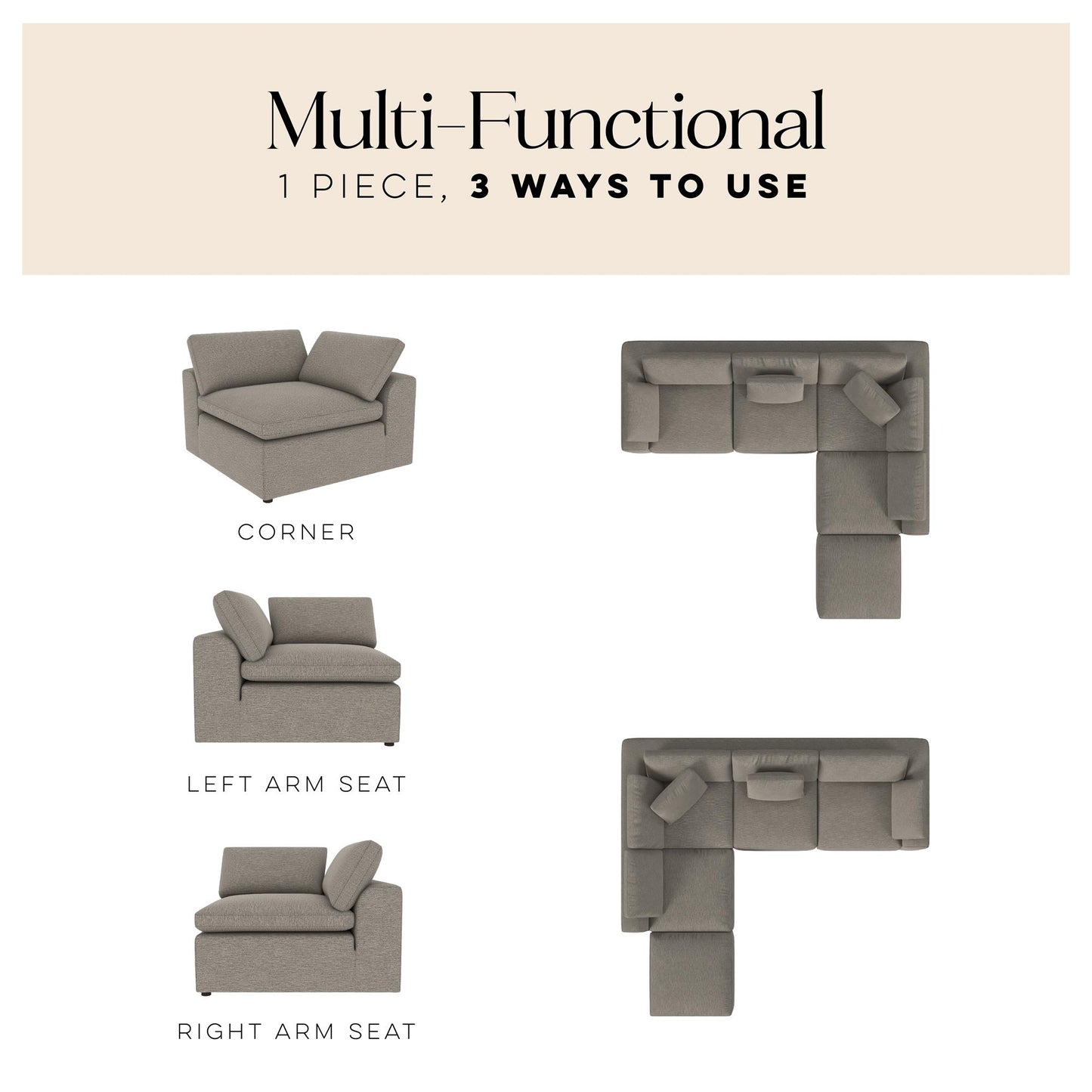 York Modular Corner Chair - Taupe
