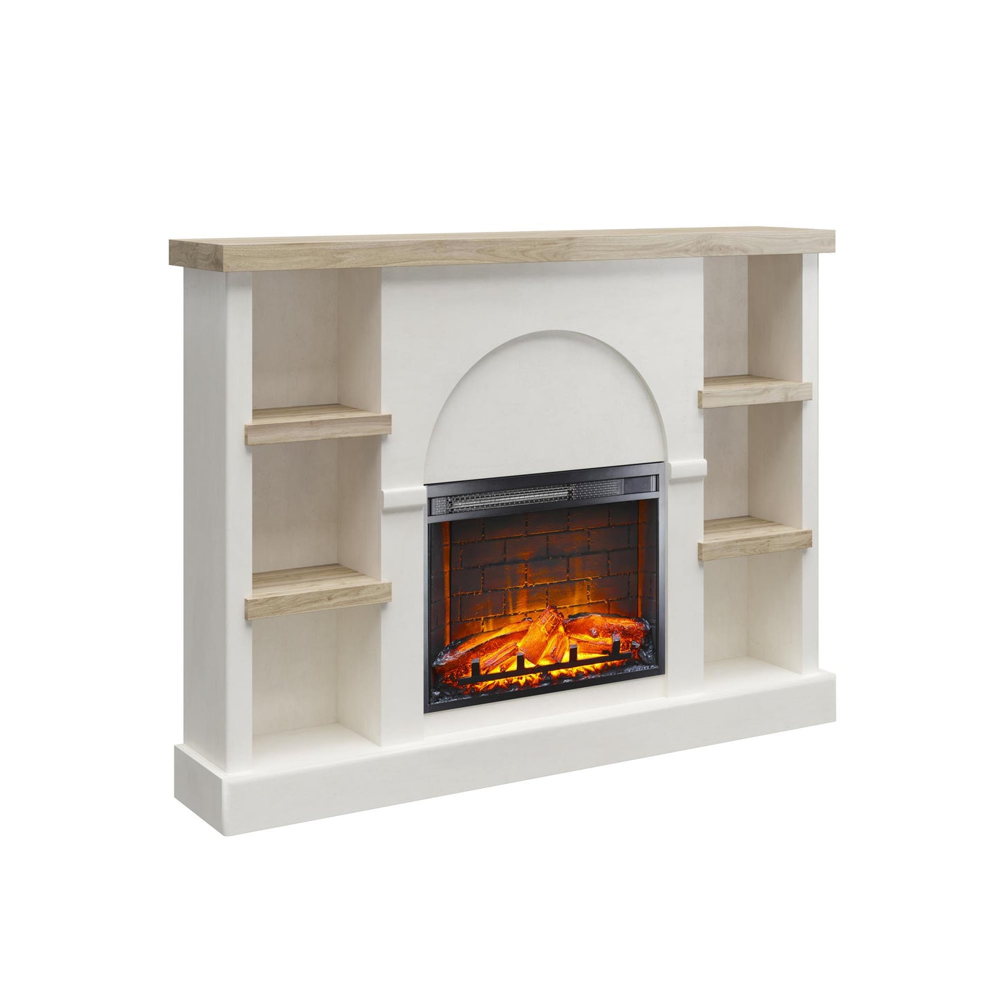Winston Fireplace Mantel with Built-in Bookshelves - Plaster