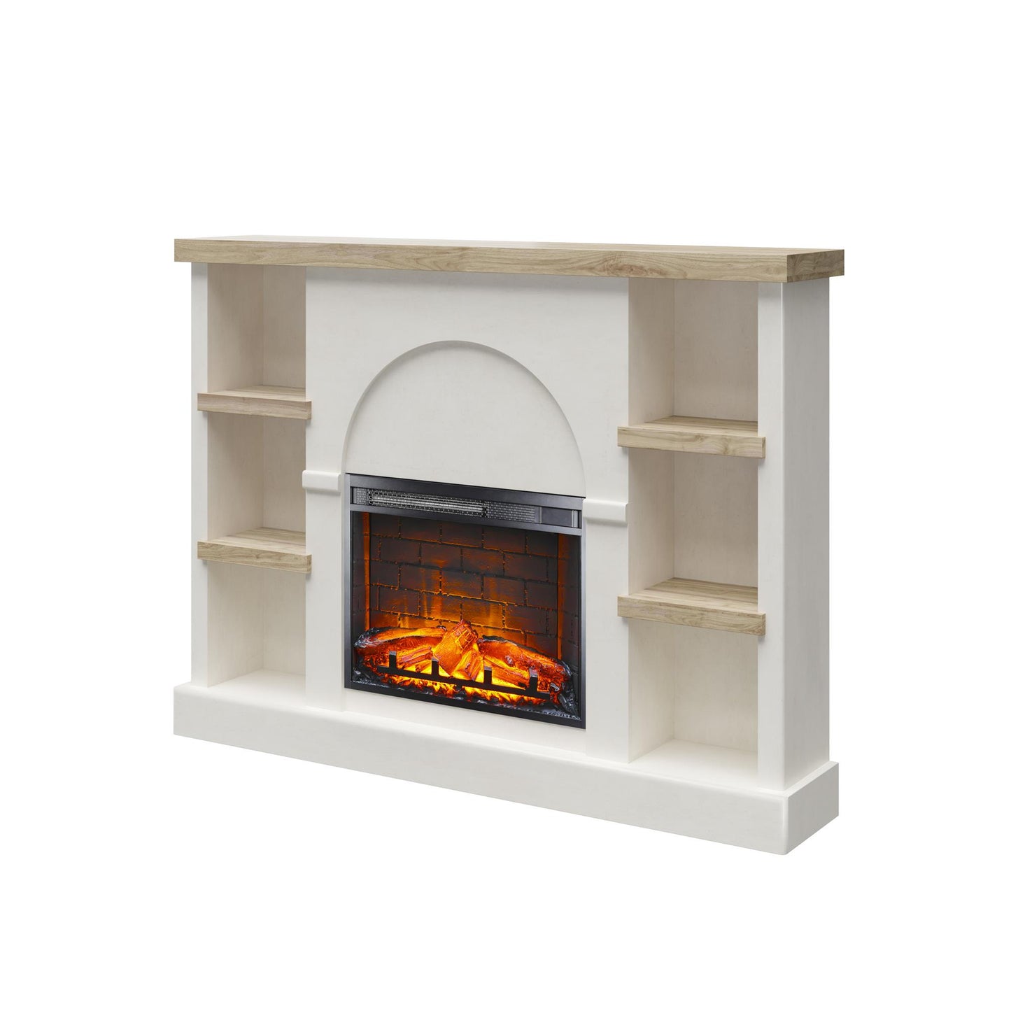 Winston Fireplace Mantel with Built-in Bookshelves - Plaster