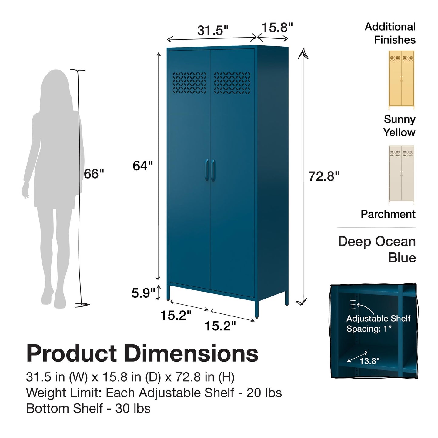 Annie Retro Tall 2 Door Cabinet - Parchment
