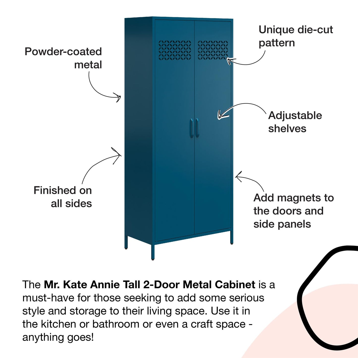 Annie Retro Tall 2 Door Cabinet - Parchment