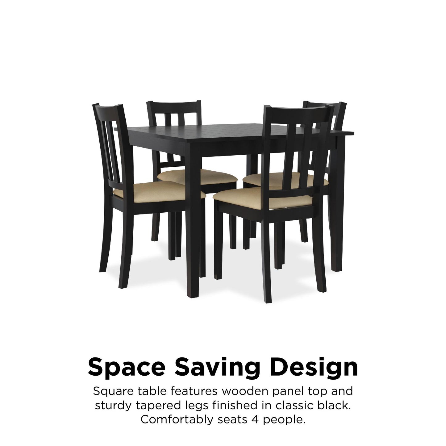 Redmond 5 Piece Traditional Dining Set with Table and 4 Chairs - Black / Beige