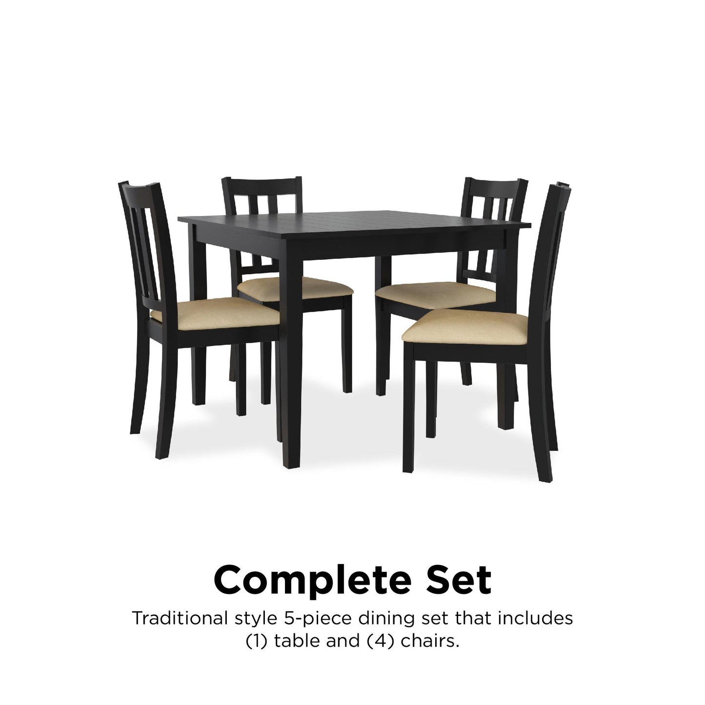 Redmond 5 Piece Traditional Dining Set with Table and 4 Chairs - Black / Beige