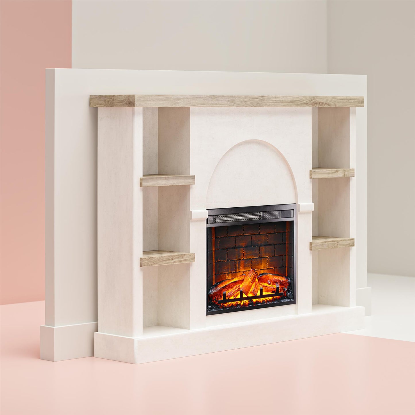 Winston Fireplace Mantel with Built-in Bookshelves - Plaster