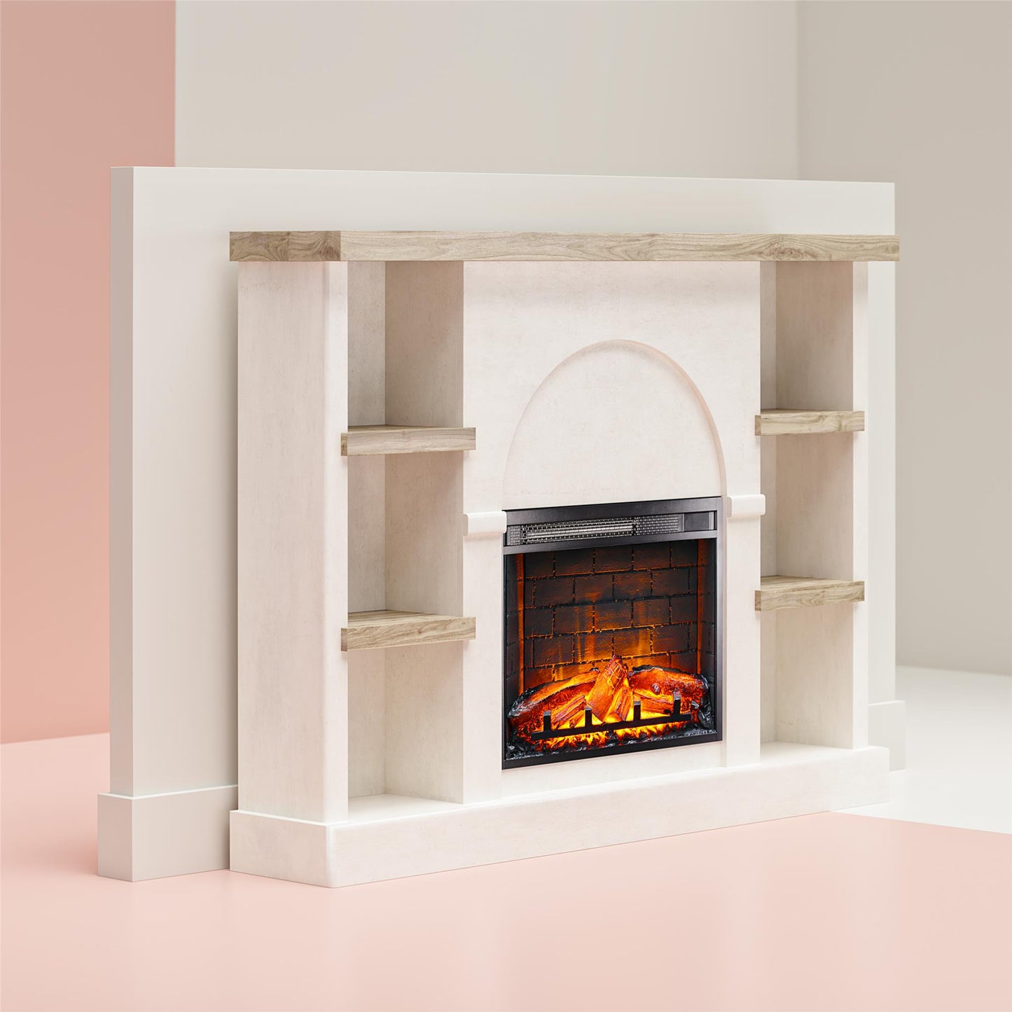 Winston Fireplace Mantel with Built-in Bookshelves - Plaster