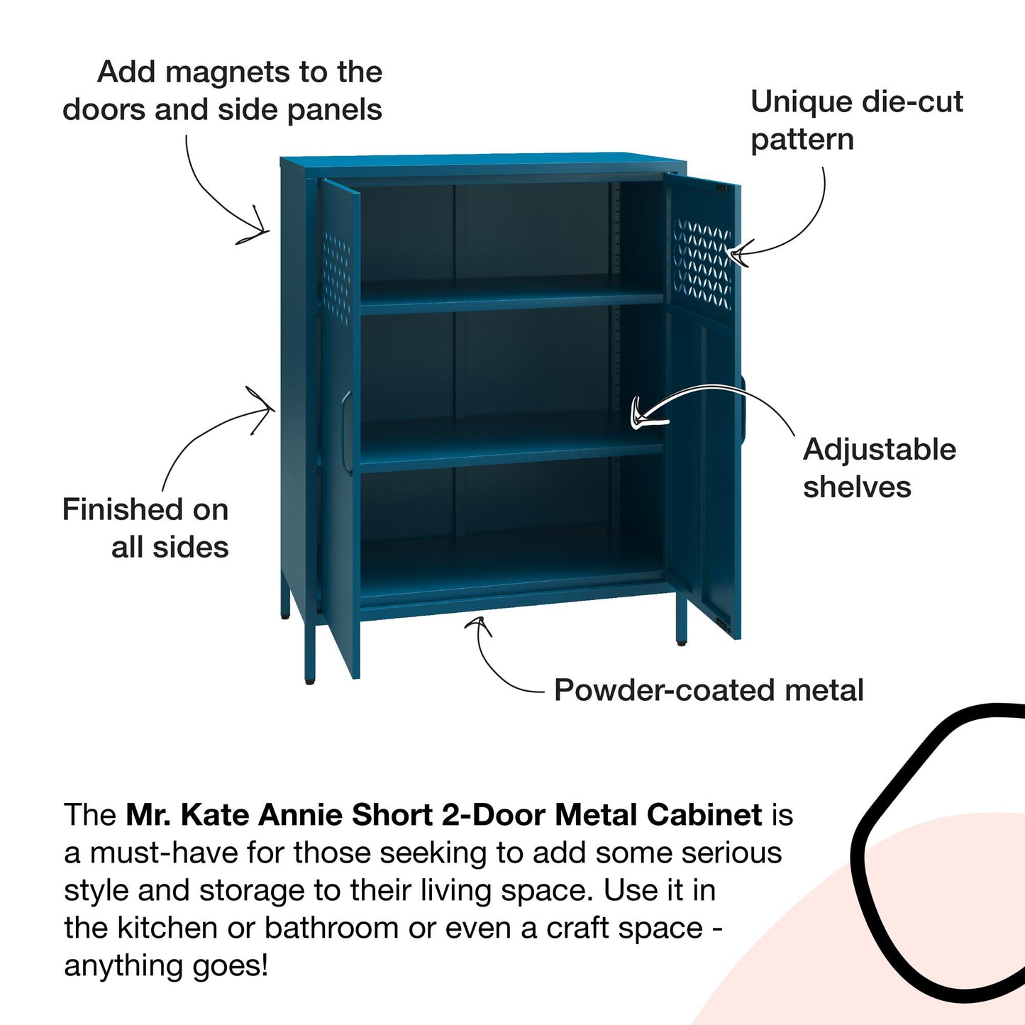 Annie Retro Short 2 Door Cabinet - Moroccan Blue