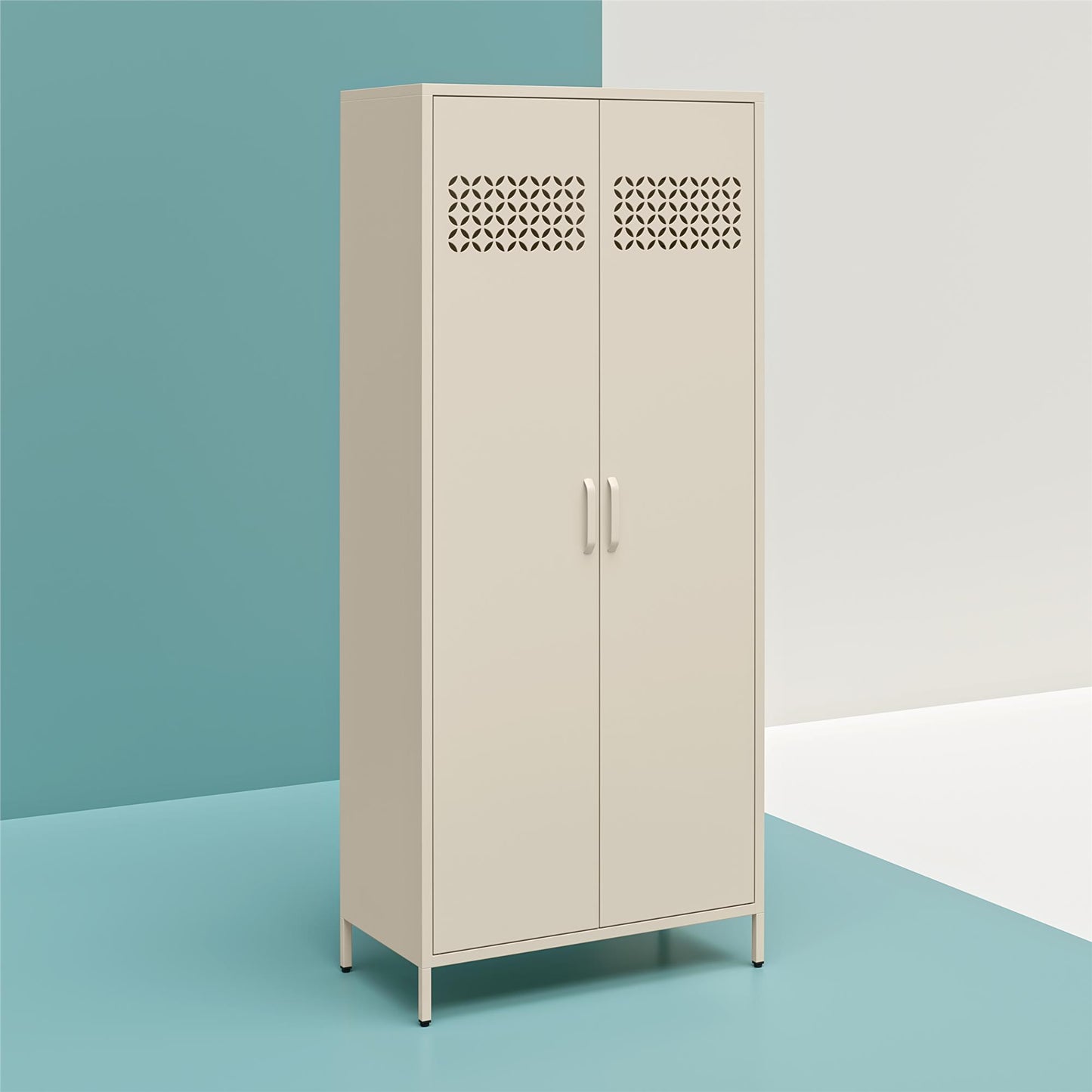 Annie Retro Tall 2 Door Cabinet - Parchment