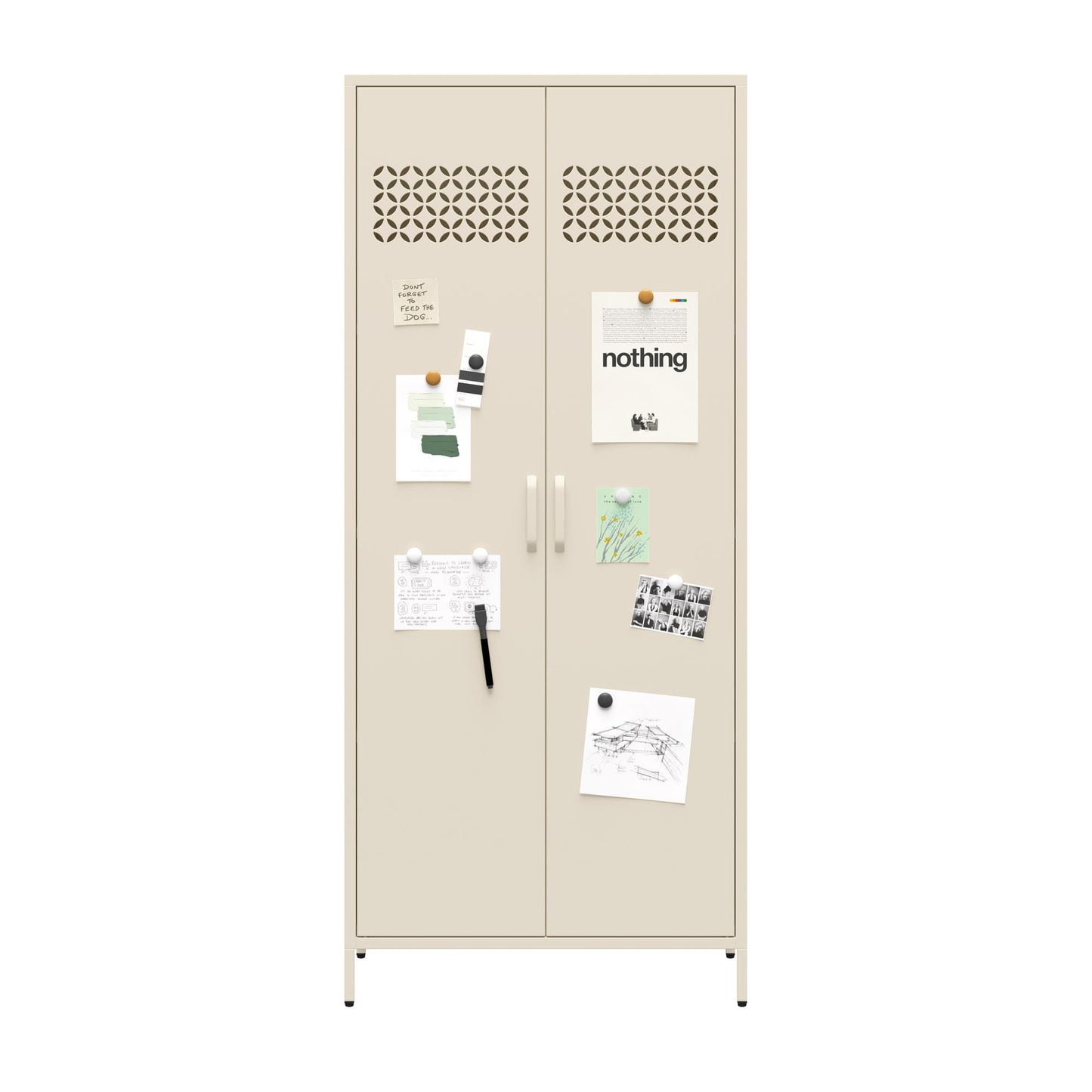 Annie Retro Tall 2 Door Cabinet - Parchment