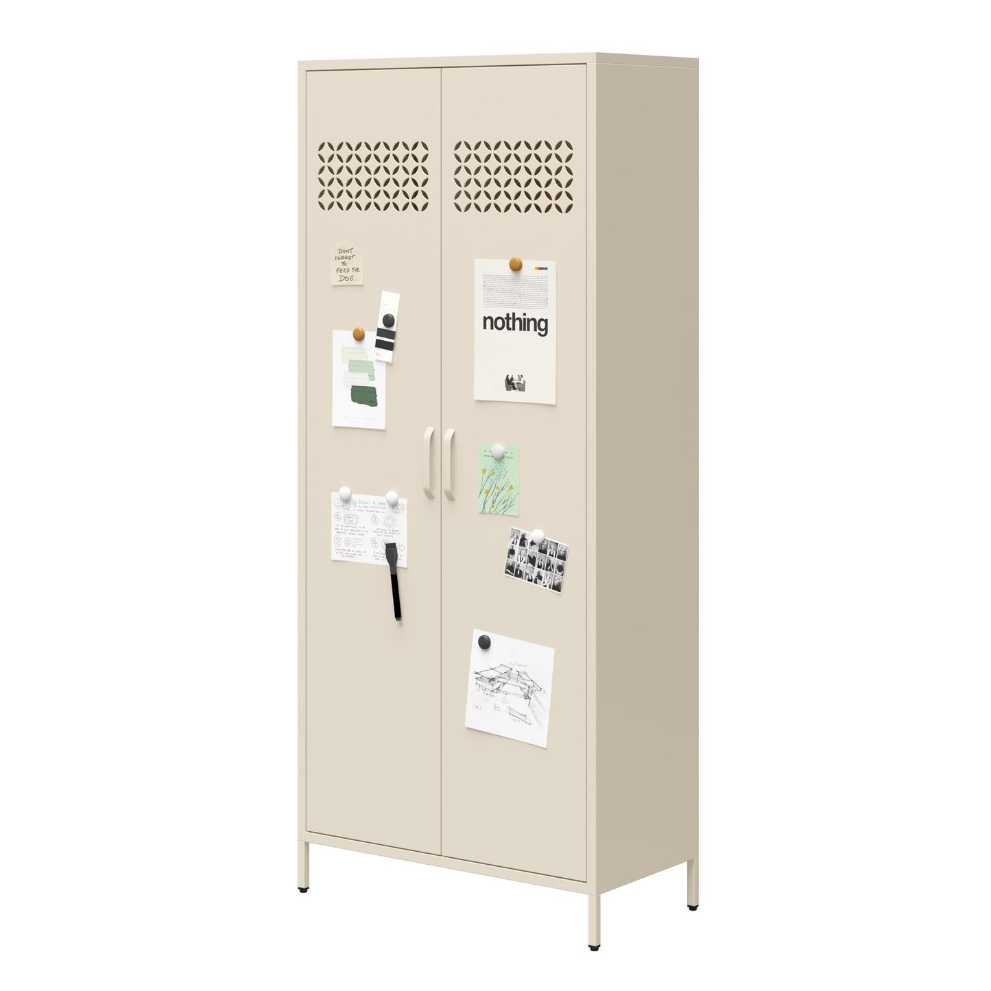 Annie Retro Tall 2 Door Cabinet - Parchment