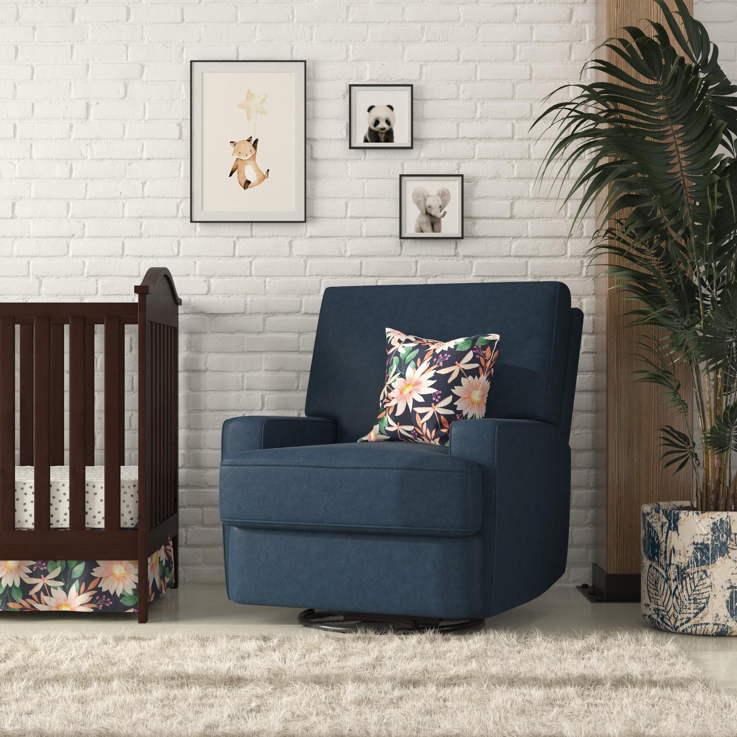 Rylan Upholstered Swivel Glider Recliner Chair with Square Back - Blue