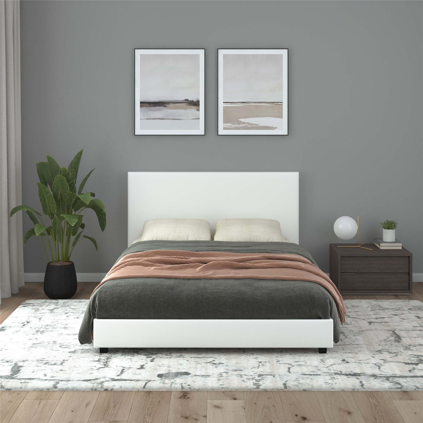 Mainstays Upholstered Bed - Queen - White Faux leather - Queen