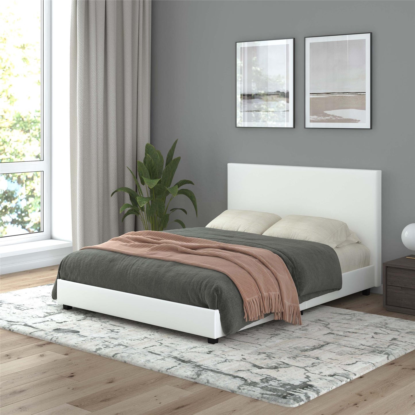 Mainstays Upholstered Bed - Queen - White Faux leather - Queen