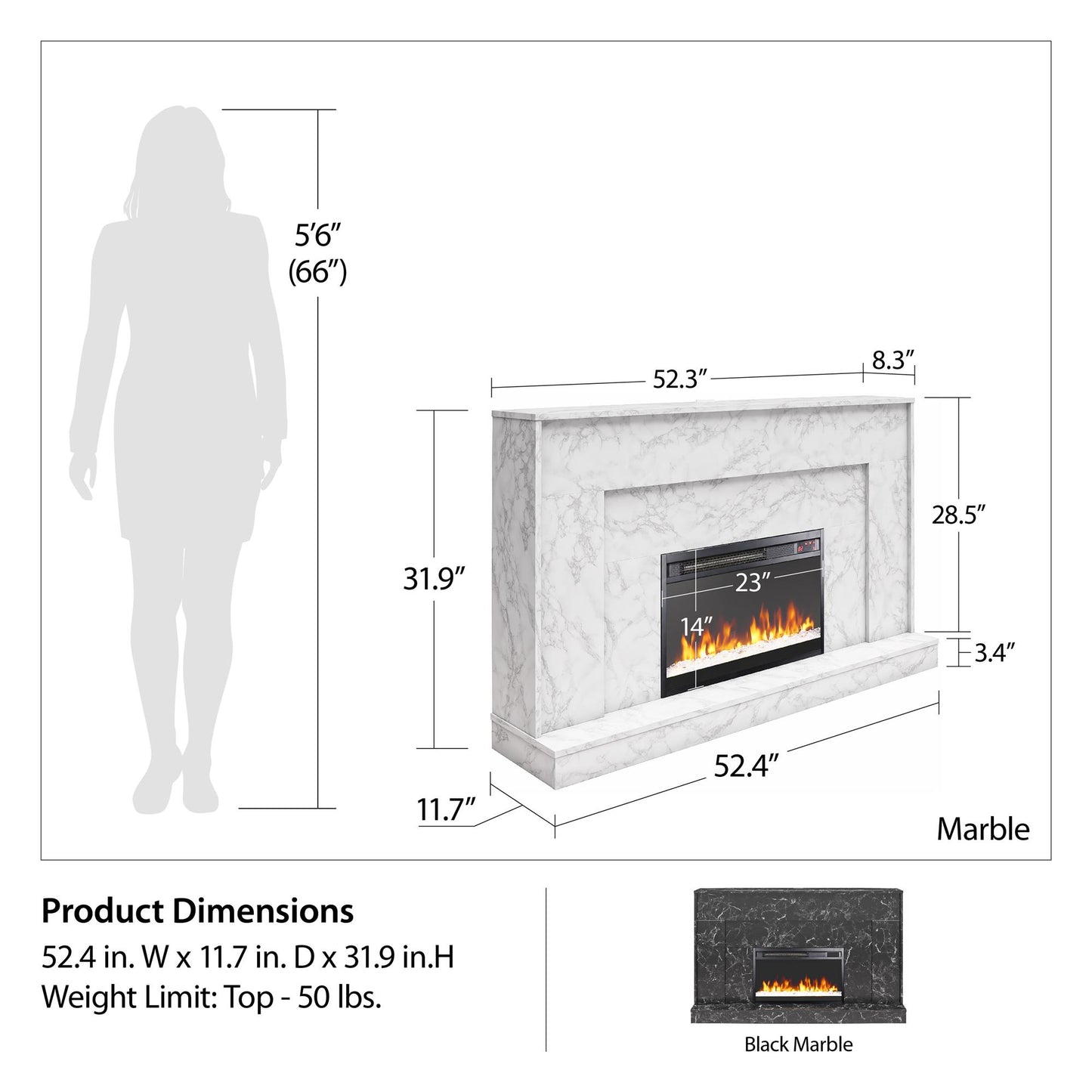 Liberty Mantel Fireplace, Marble - White marble