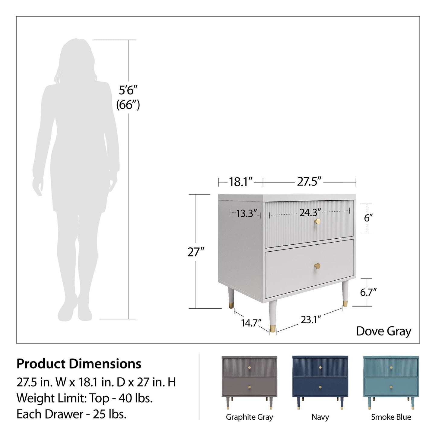 Elizabeth Nightstand, Navy - Navy