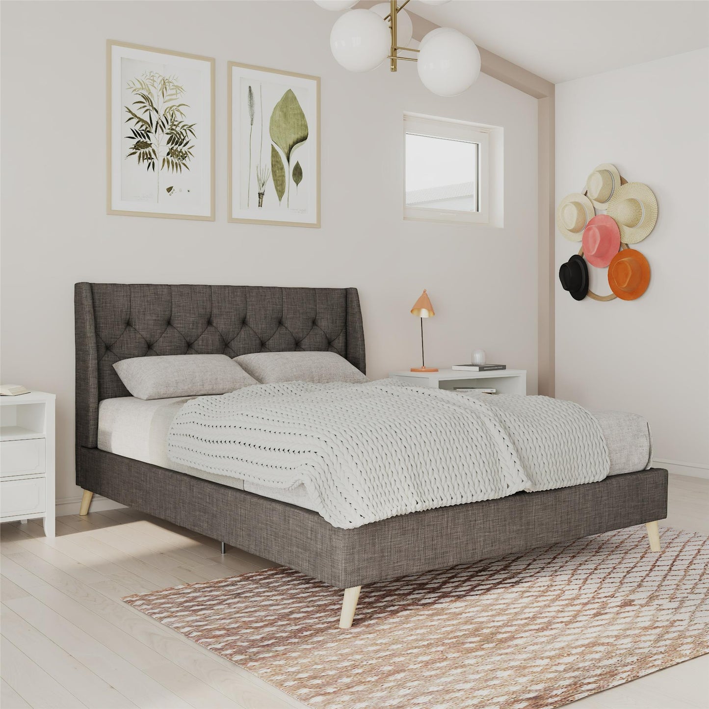 Her Majesty Bed - Grey Linen - Queen
