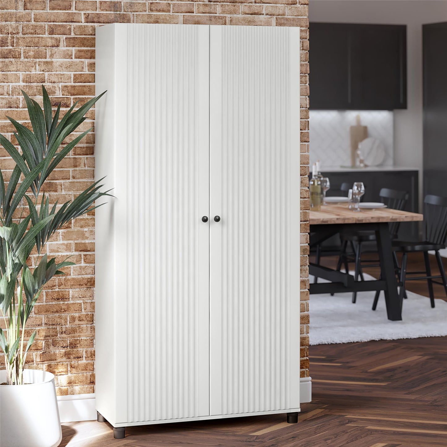 Kendall Fluted 36 In Wide 2 Door Storage Cabinet - White