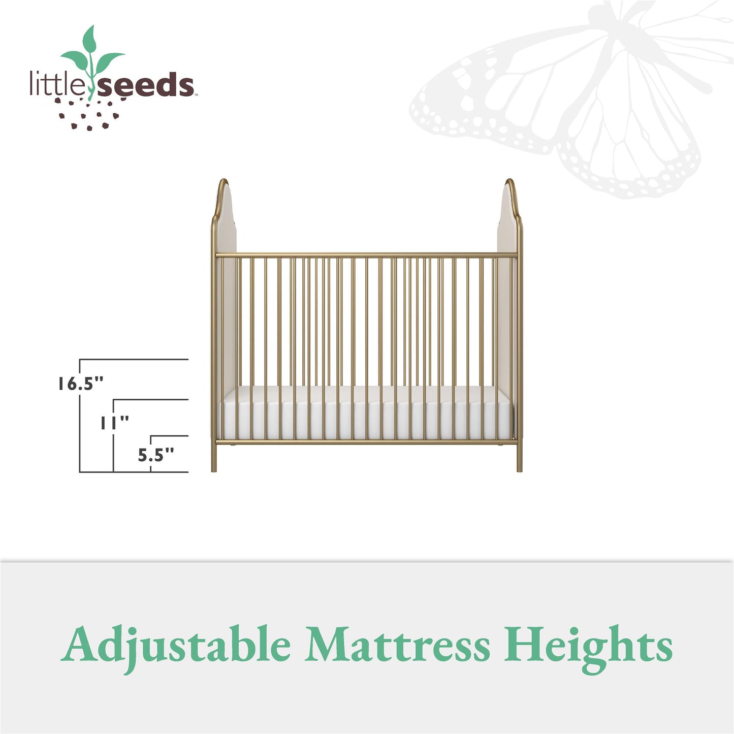 Piper Convertible Metal Crib with Upholstered Side Panels - Gold