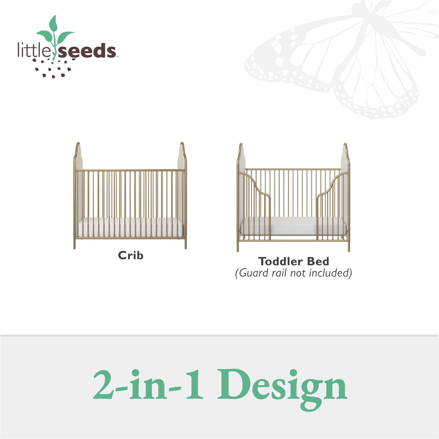 Piper Convertible Metal Crib with Upholstered Side Panels - Gold