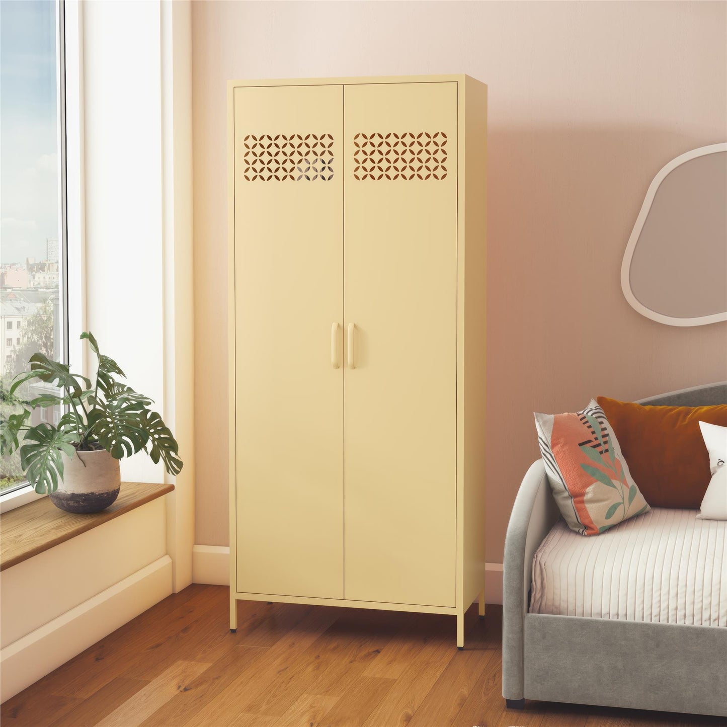 Annie Retro Tall 2 Door Cabinet - Parchment