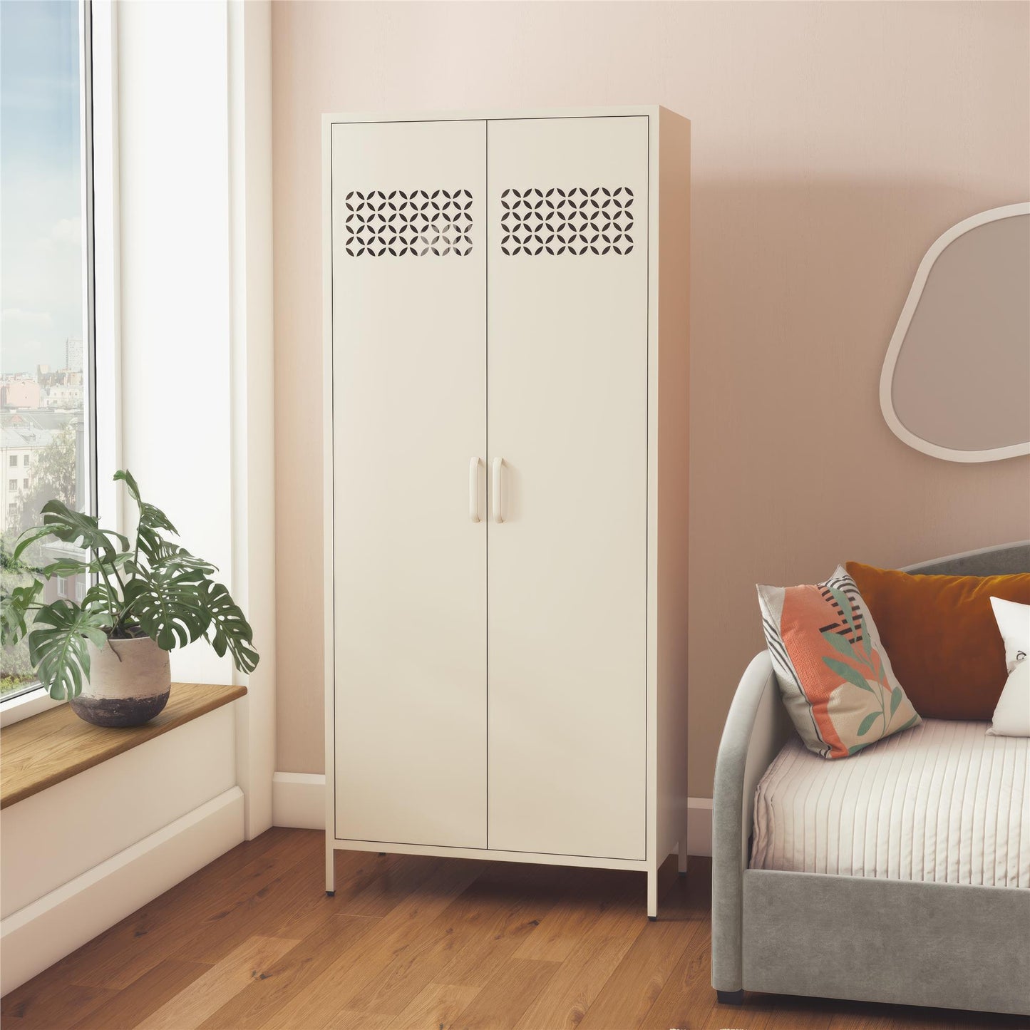 Annie Retro Tall 2 Door Cabinet - Parchment