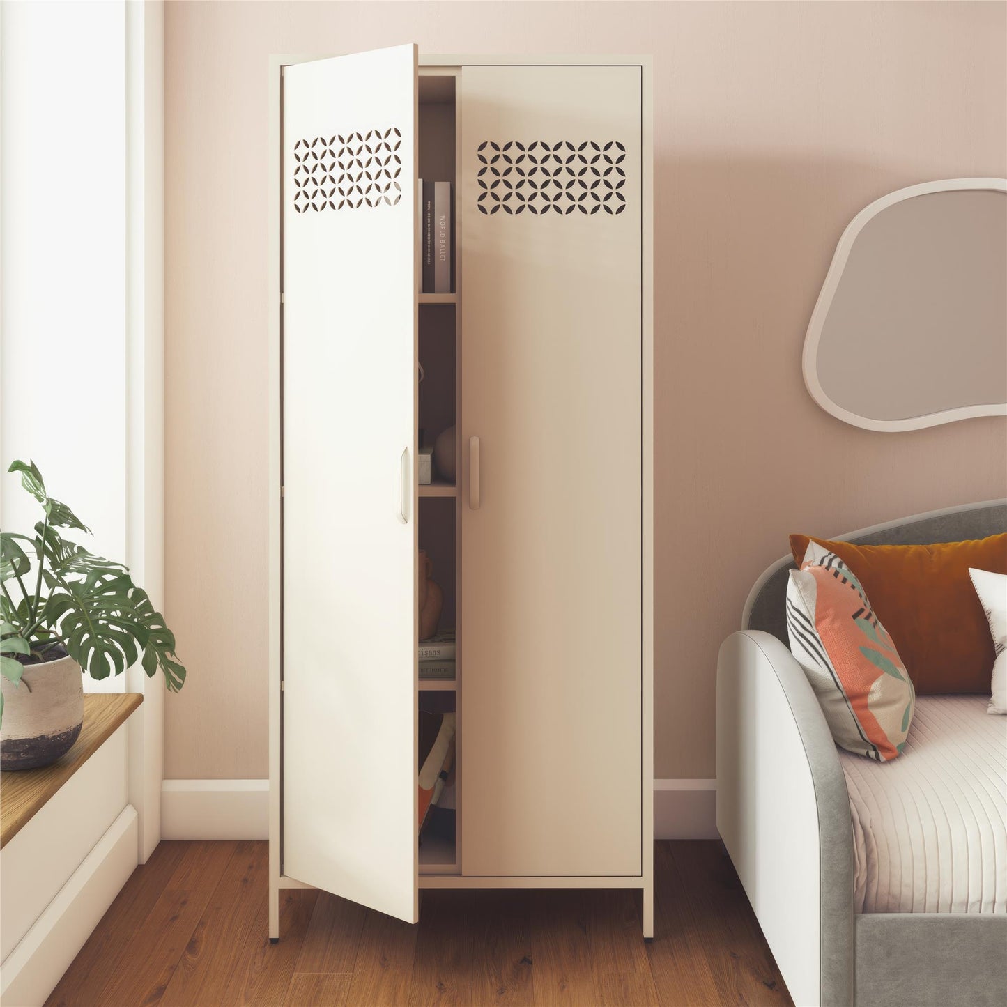 Annie Retro Tall 2 Door Cabinet - Parchment