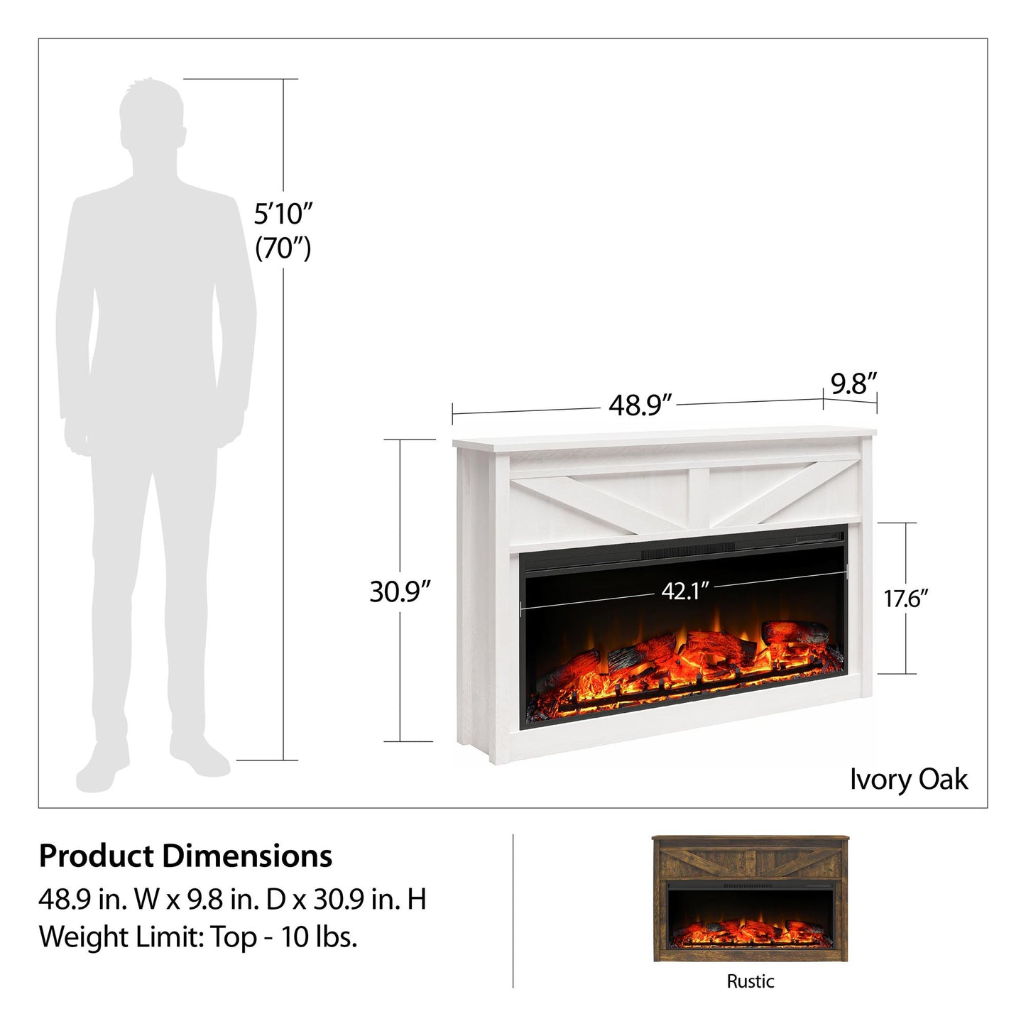 Farmington Mantel with Fireplace - Ivory Oak