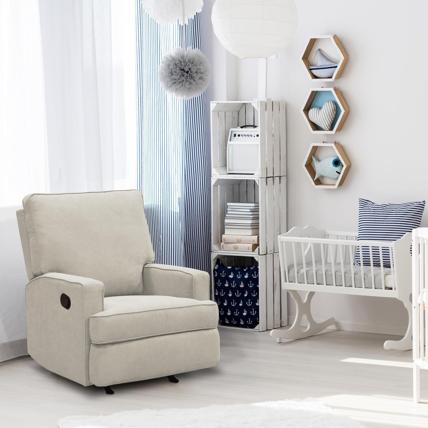 Baby Relax Salma Glider Rocker Recliner Chair, Beige Chenille - Beige