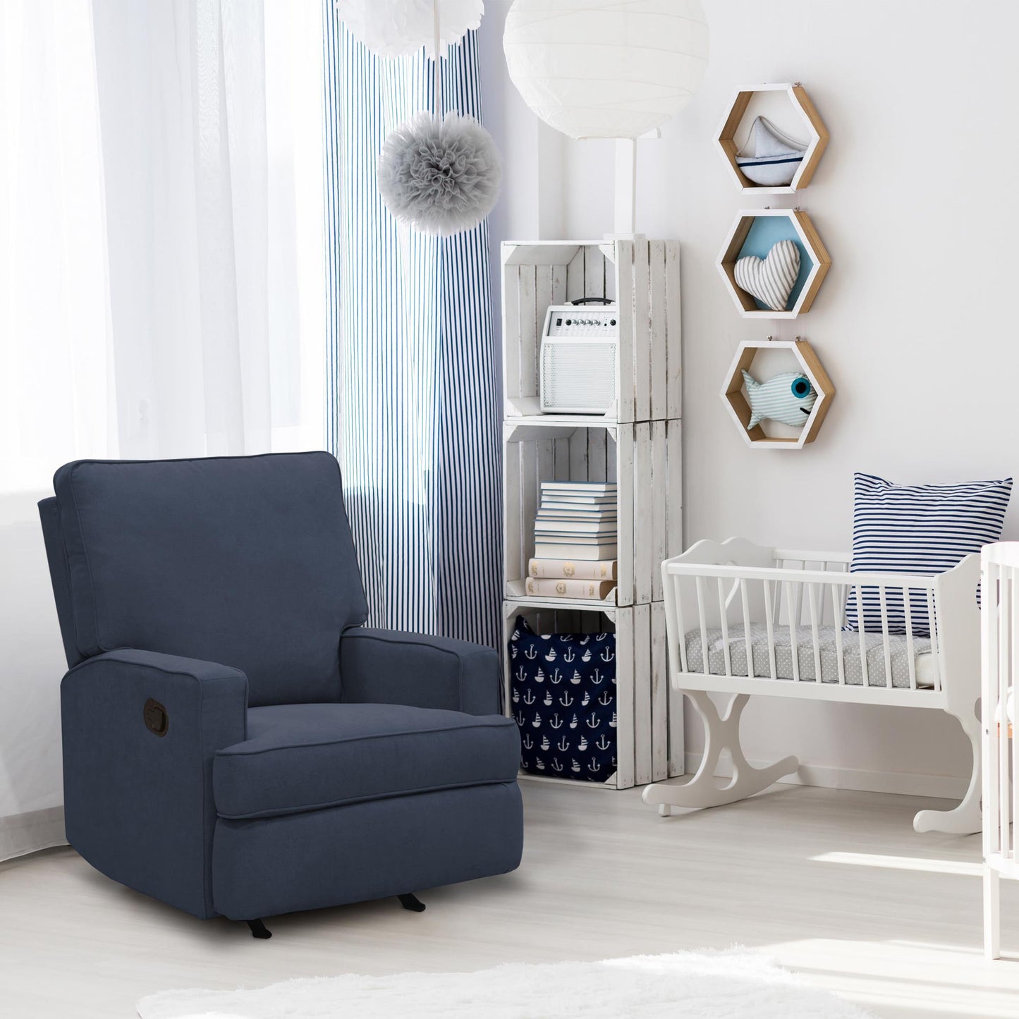 Baby Relax Salma Glider Rocker Recliner Chair, Navy Chenille - Navy