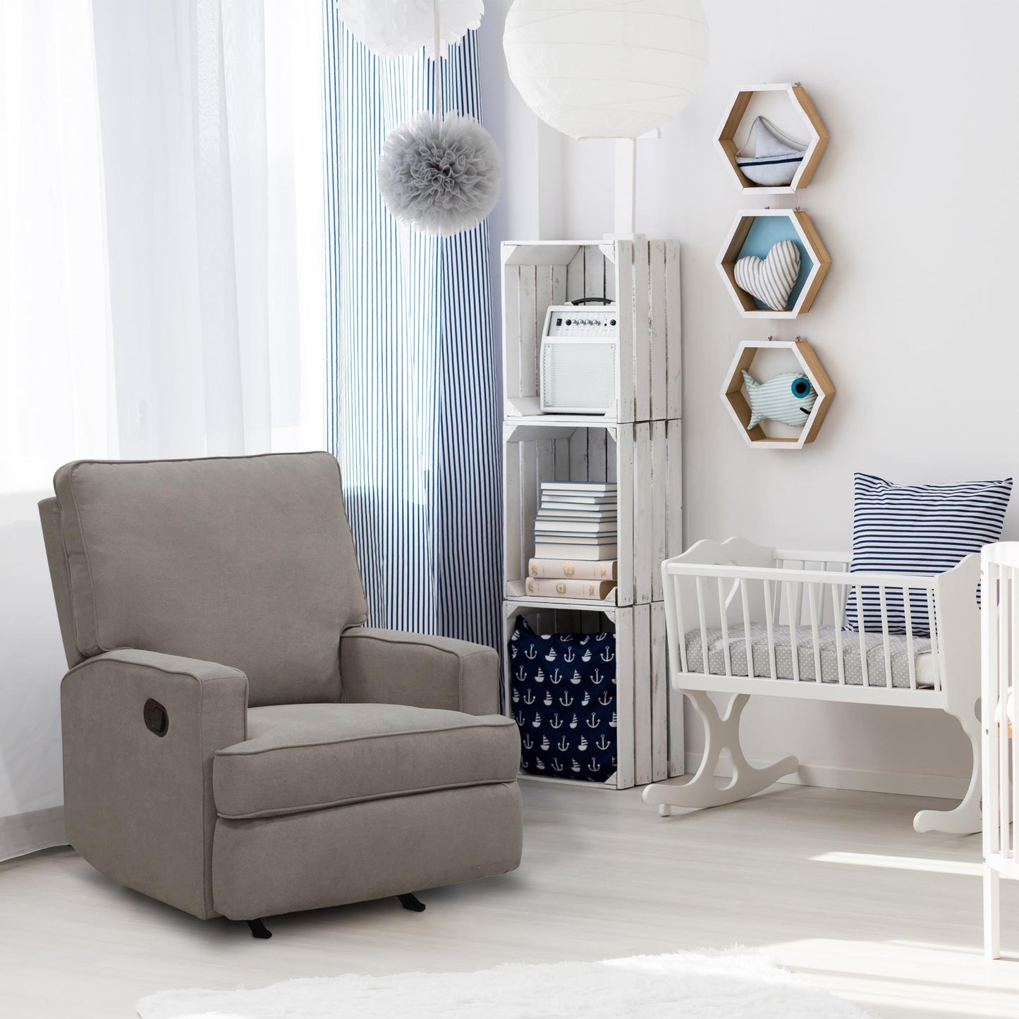 Baby Relax Salma Glider Rocker Recliner Chair, Taupe Chenille - Taupe