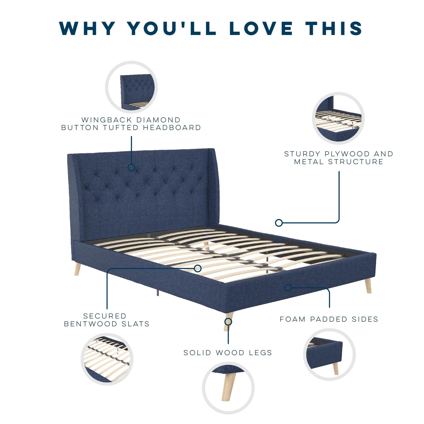 Her Majesty Bed - Blue Linen - Full