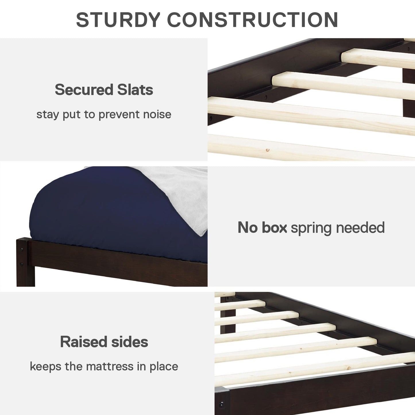 Braylon Twin Sized Wooden Bed Frame with Wood Slats - Espresso
