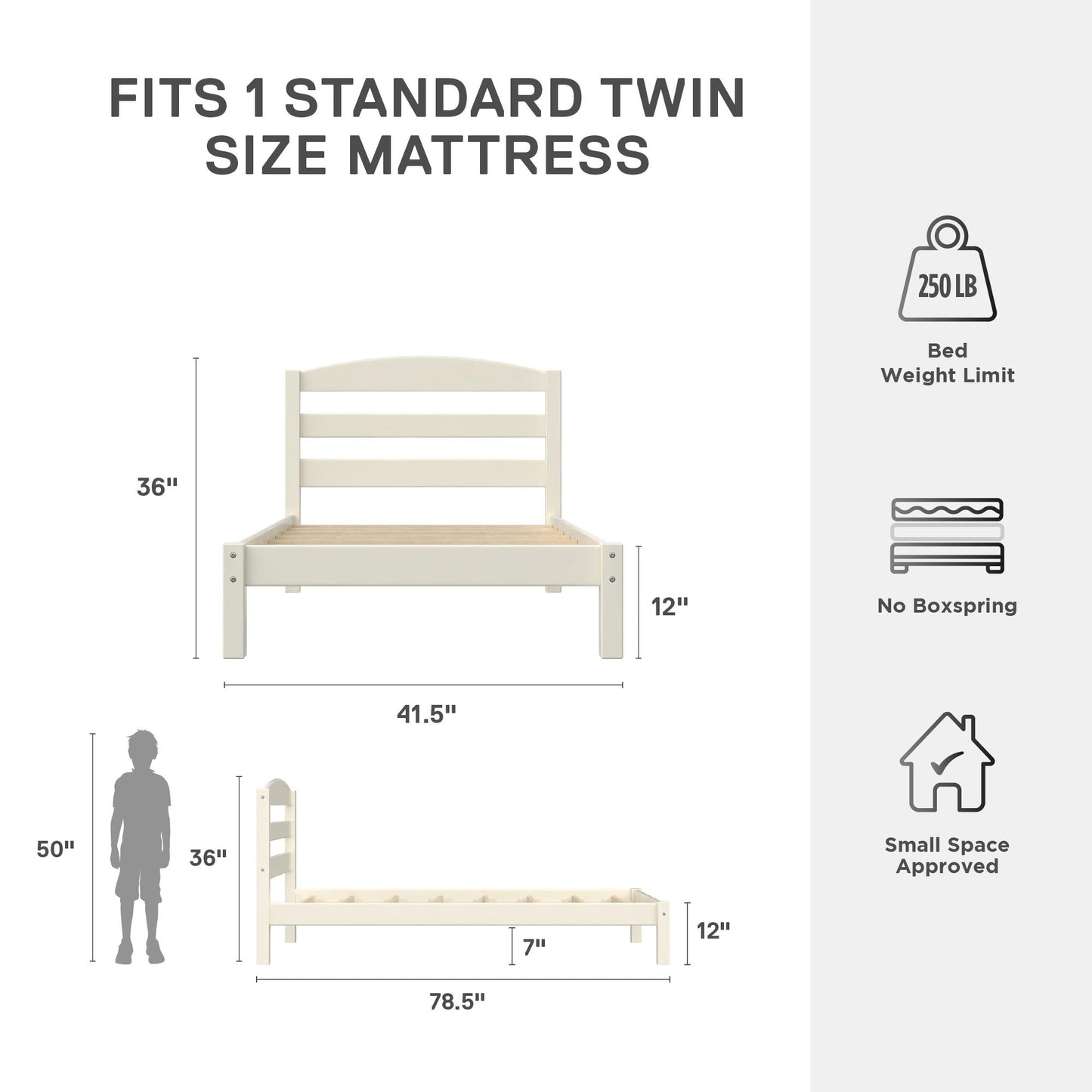 Braylon Twin Sized Wooden Bed Frame with Wood Slats - White