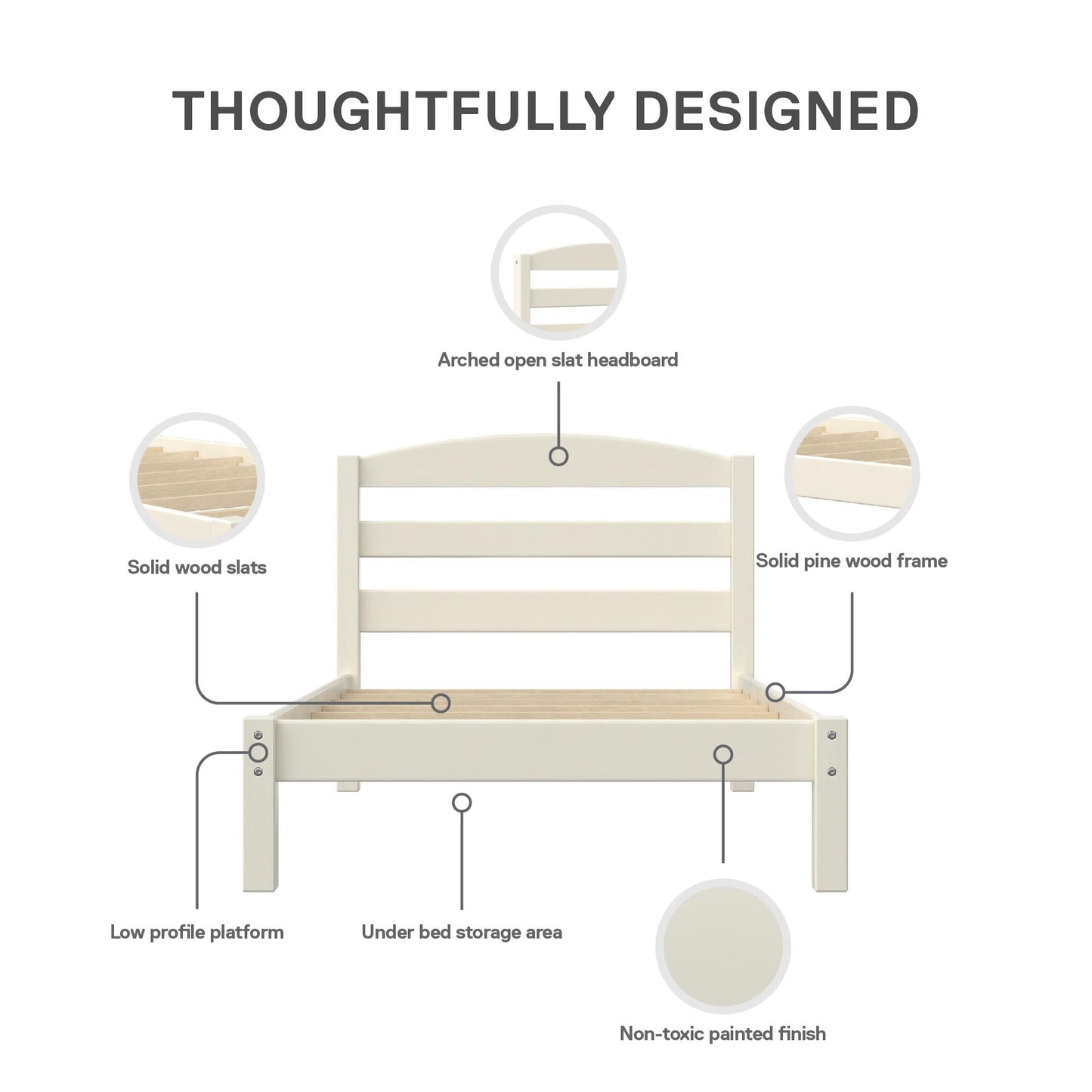 Braylon Twin Sized Wooden Bed Frame with Wood Slats - White