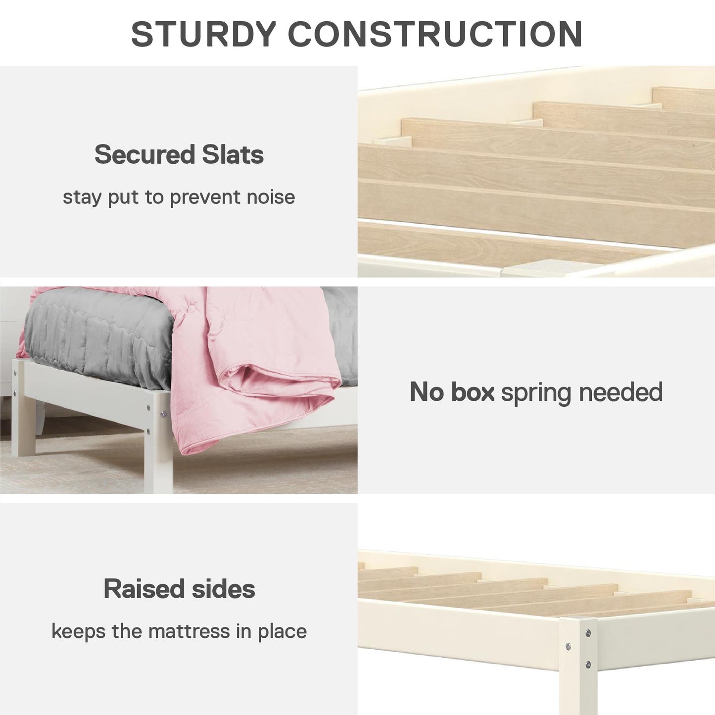 Braylon Twin Sized Wooden Bed Frame with Wood Slats - White