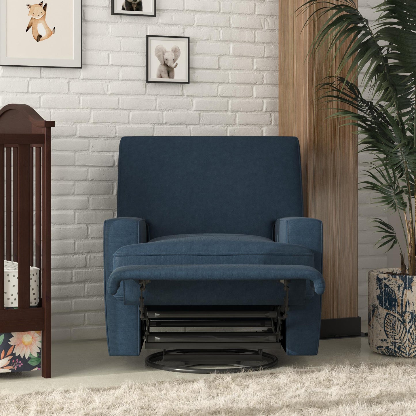 Rylan Upholstered Swivel Glider Recliner Chair with Square Back - Blue