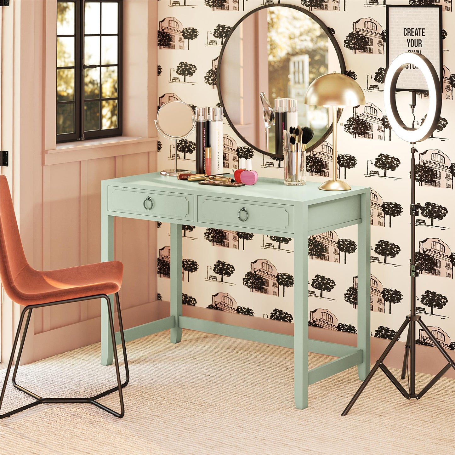 Her Majesty 2 Drawer Writing Desk, Pale Green - Pale Green