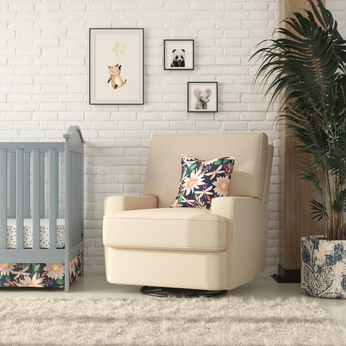 Rylan Upholstered Swivel Glider Recliner Chair with Square Back - Beige