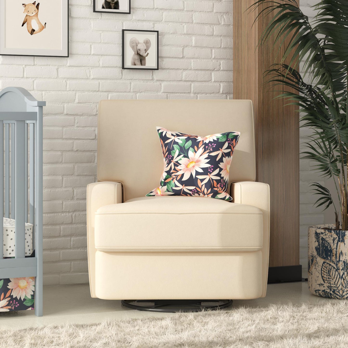 Rylan Upholstered Swivel Glider Recliner Chair with Square Back - Beige