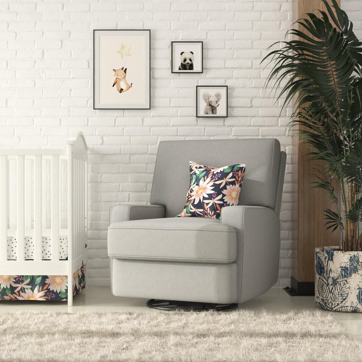Rylan Upholstered Swivel Glider Recliner Chair with Square Back - Gray