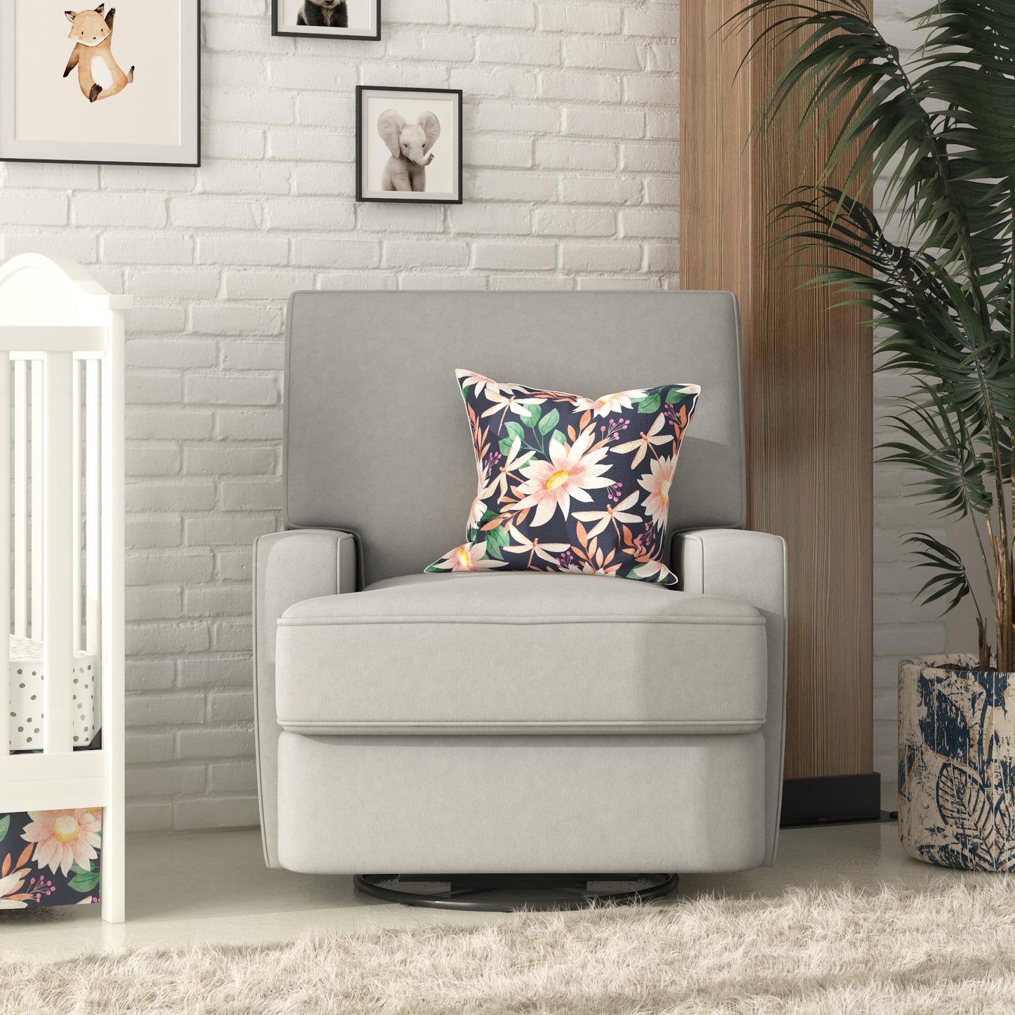 Rylan Upholstered Swivel Glider Recliner Chair with Square Back - Gray