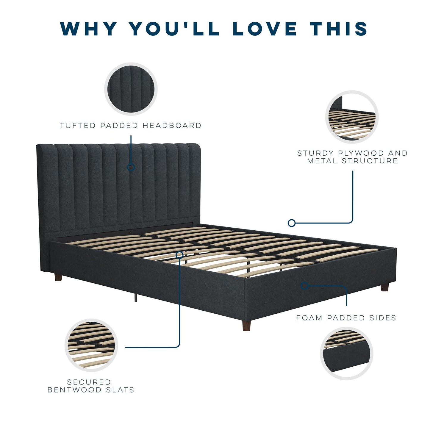 Brittany Upholstered Bed - Blue Linen - Queen