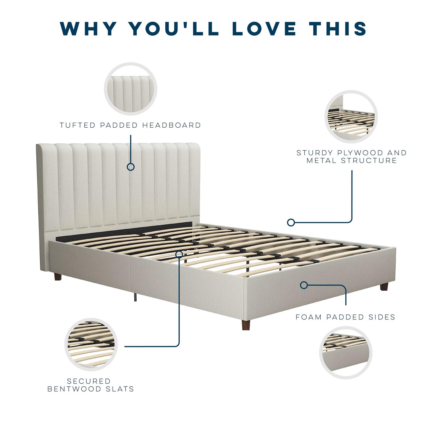 Brittany Upholstered Bed - Gray - Queen