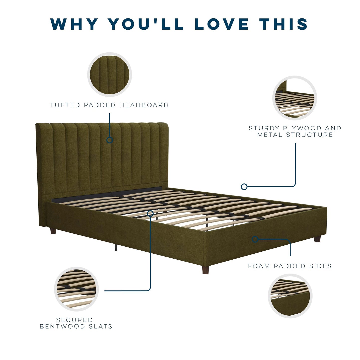 Brittany Upholstered Bed - Green - Queen