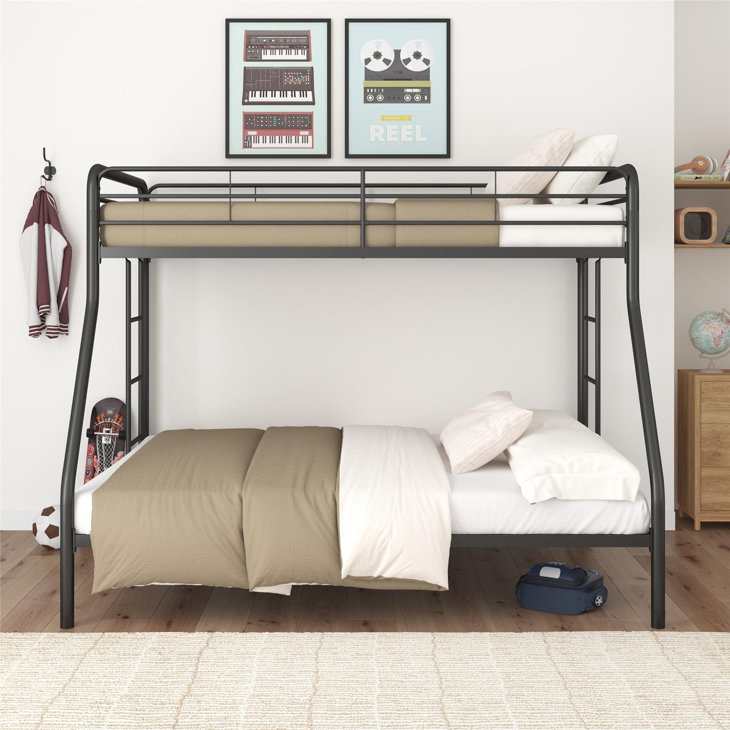 Dusty Twin over Full Metal Bunk Bed with Integrated Ladder - Black - Twin-Over-Full